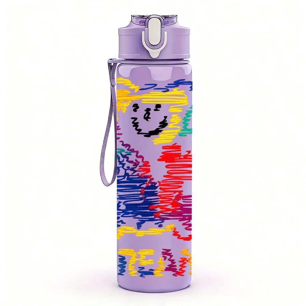 1PC Colorful Bear Team Art 750ml Color Plastic Sports Water Bottle Leakproof Flip Straw Lid Suitable for Sports Office Home Use
