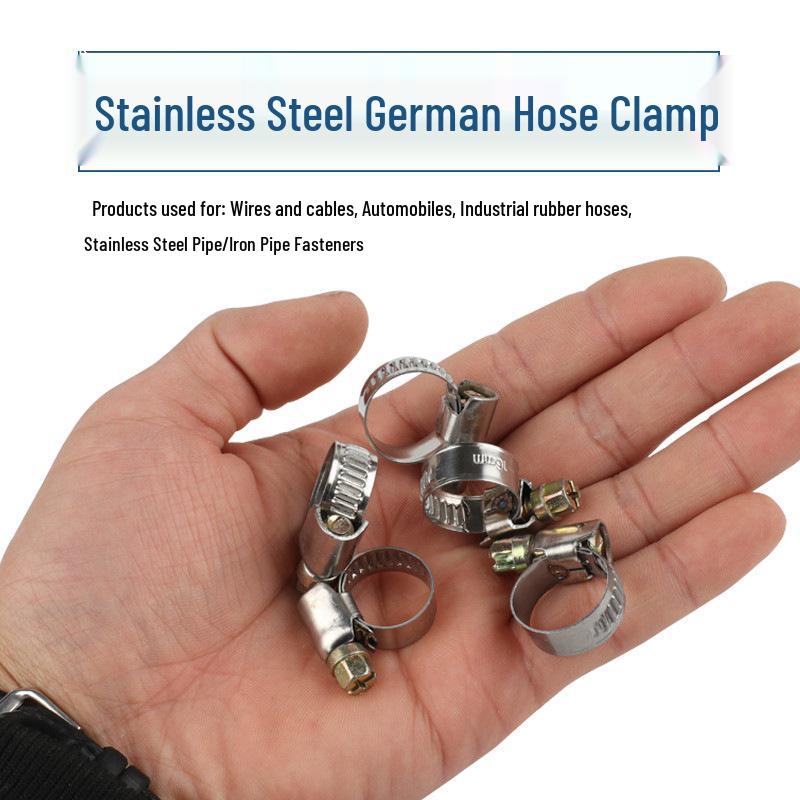 German-style Stainless Steel Hose Clamp for Gas, Water, and Oil Pipes - Semi-Steel Screw, Car Heater Clip.