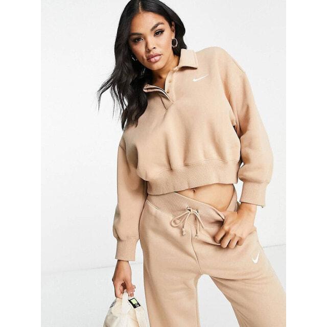 

Укороченная толстовка поло коричневого цвета Nike с логотипом Nike