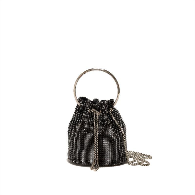 

2025 New Fashionable High-end Rhinestones Portable Bag Women s Tassel Chain Bucket Single-shoulder Cross-body чёрный