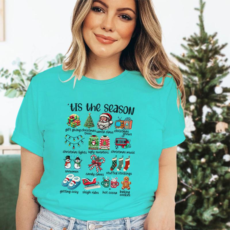 Retro Christmas Season Design TShirts Clothing Women Christmas Print Short Sleeve Tshirt Tops Oversized Tshirt Women Clothing