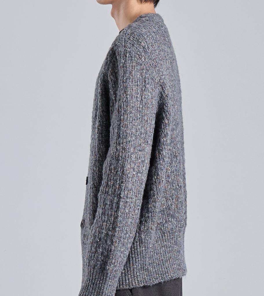 Button Seoul Wool Blend Textured Knit Cardigan (Charcoal)
