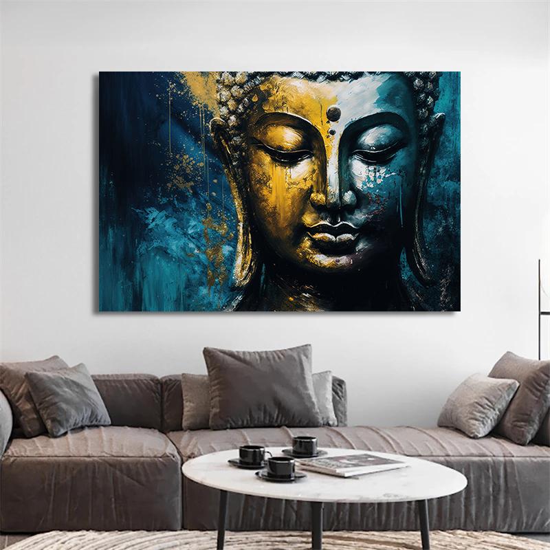Buddha Plátno malba Tisk Náboženská Abstraktní Socha Buddhismus Duchovní Modrý Žlutý plakát Zeď Moderní Umění pokoj domácí dekorace