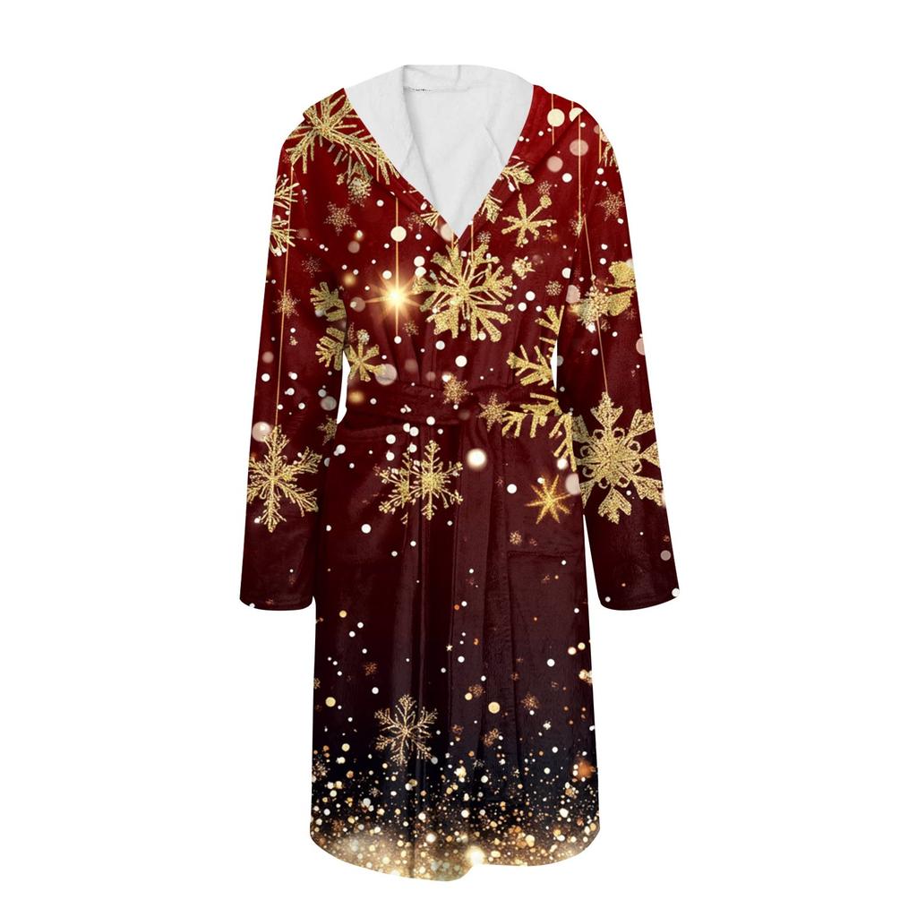 Bathrobe For Men And Women Christmas Printed Flannel Bathrobe Absorbent Quick-drying Cotton Nightgown