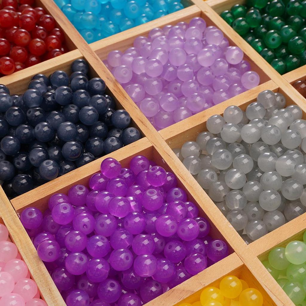 6mm Enfärgade Imitation Jade Glaspärlor för DIY Smyckestillverkning