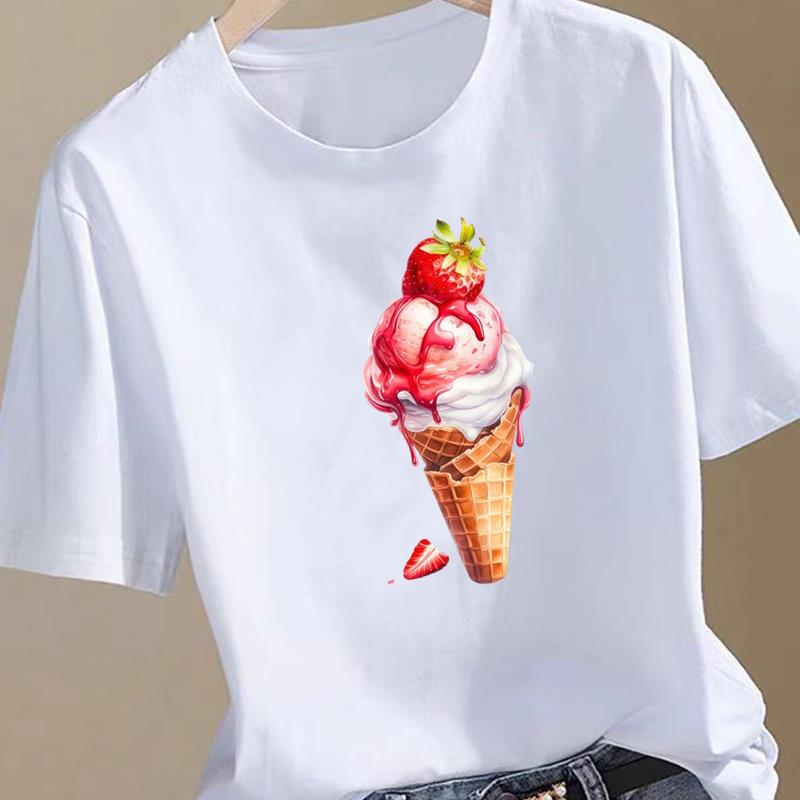 (Rozmiar azjatycki) Moda damska Print Kobiecy słodki kwiatowy lata 90. Ubrania Koszulka T-shirt Top Kobieta Krótki rękaw Graficzne koszulki