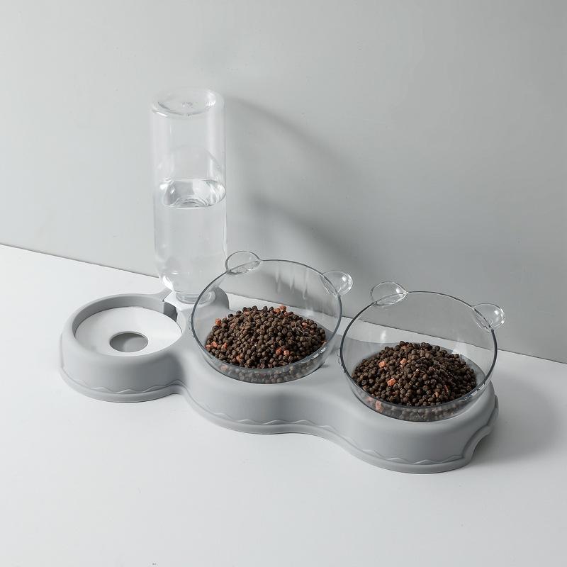 Pet Cat Bowl Automatic Feeder 3in1 Dog Cat Food Bowl With Water Fountain Double Bowl Drinking Raised Stand Dish Bowls For Cats