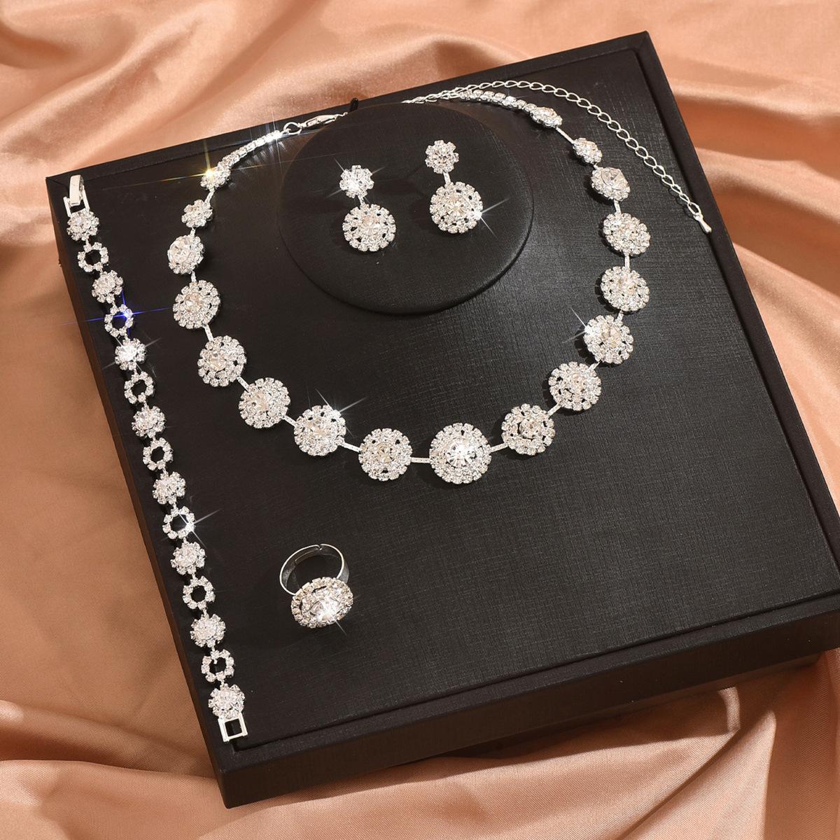 Модный Свадебный Набор Свадебные Аксессуары Ожерелье Серьги Браслет Кольцо Круглый Простой Набор Аксессуары для Платья
