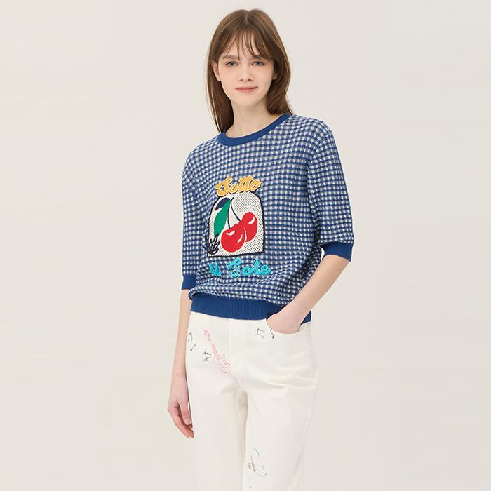 Benetong Cherry Crochet Check Knit_Bakp61531Bl