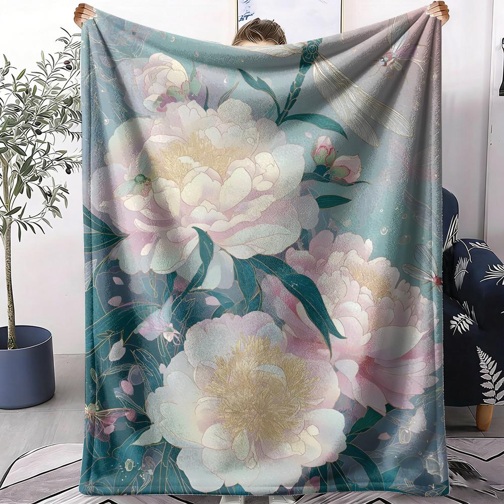 Peony Throw Soft Flannel AC Blanket Lightweight Summer Nap Throw Cozy Blanket for Sofa Bed Travel Home 75x90cm