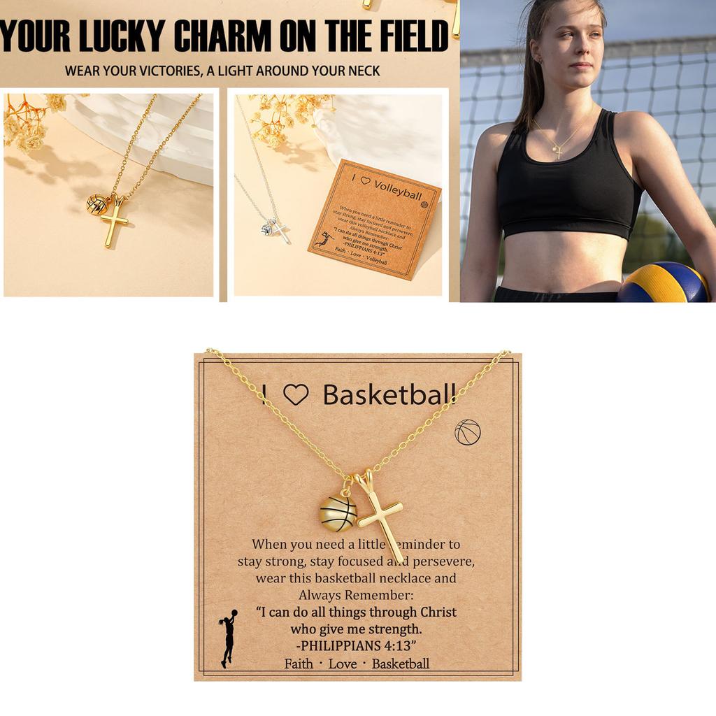 Unisex Fashion Necklace with Sports Ball Crucifix Pendant Basketball Volleyball Softball Adjustable Lightweight Copper