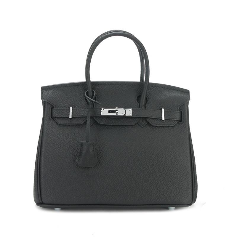 Imported New Style Fashion Metal Buckle Cowhide Large Capacity Handbag Canvas Strap Top Layer Cowhide Single Compartment Bag