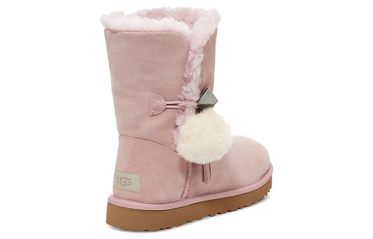 Women's Boots UGG Lillian Pom Cow Suede Thermal Pom Style Fleece Lined Crew Snow Boots Women's Pink