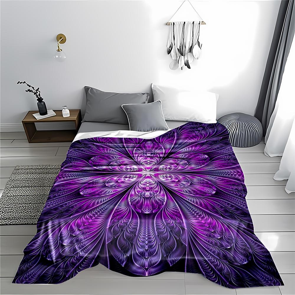 Purple Mandala Floral blanket with Abstract Ornamental Pattern Design  blanket, suitable for use in the bedroom, living room, on the sofa