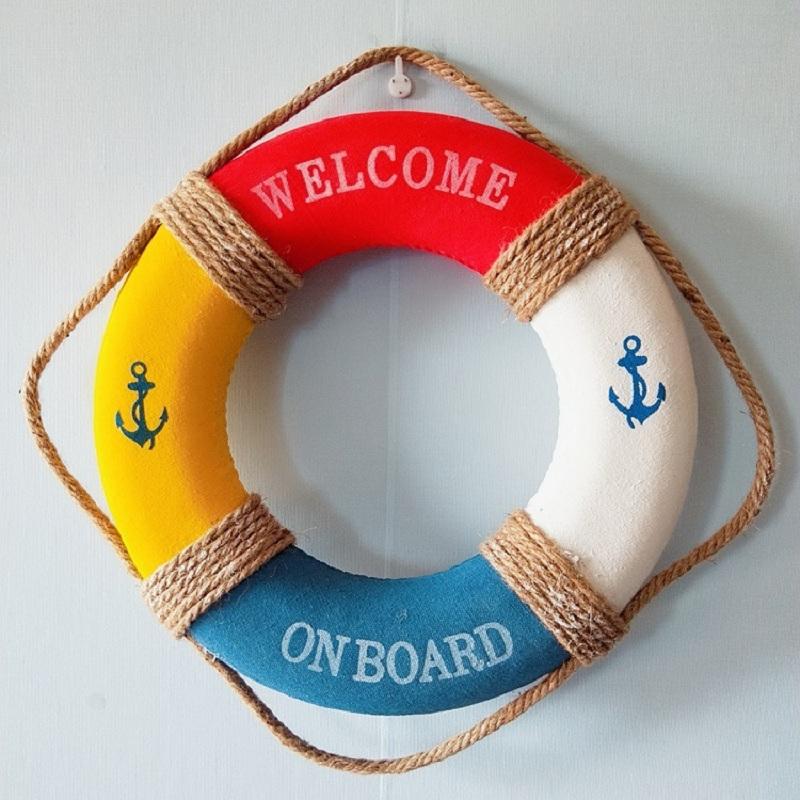 Nautical Life Ring Buoy Welcome Aboard Cloth Decorative Home Wall Hanging Decor Ornament Mediterranean Style Home Decoration