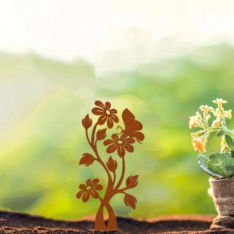Dekorative Eisenblumenstecker Gartenornament Geeignet für Gartenweg Terrassen Dekoration & Outdoor-Pflanzenstützsystem
