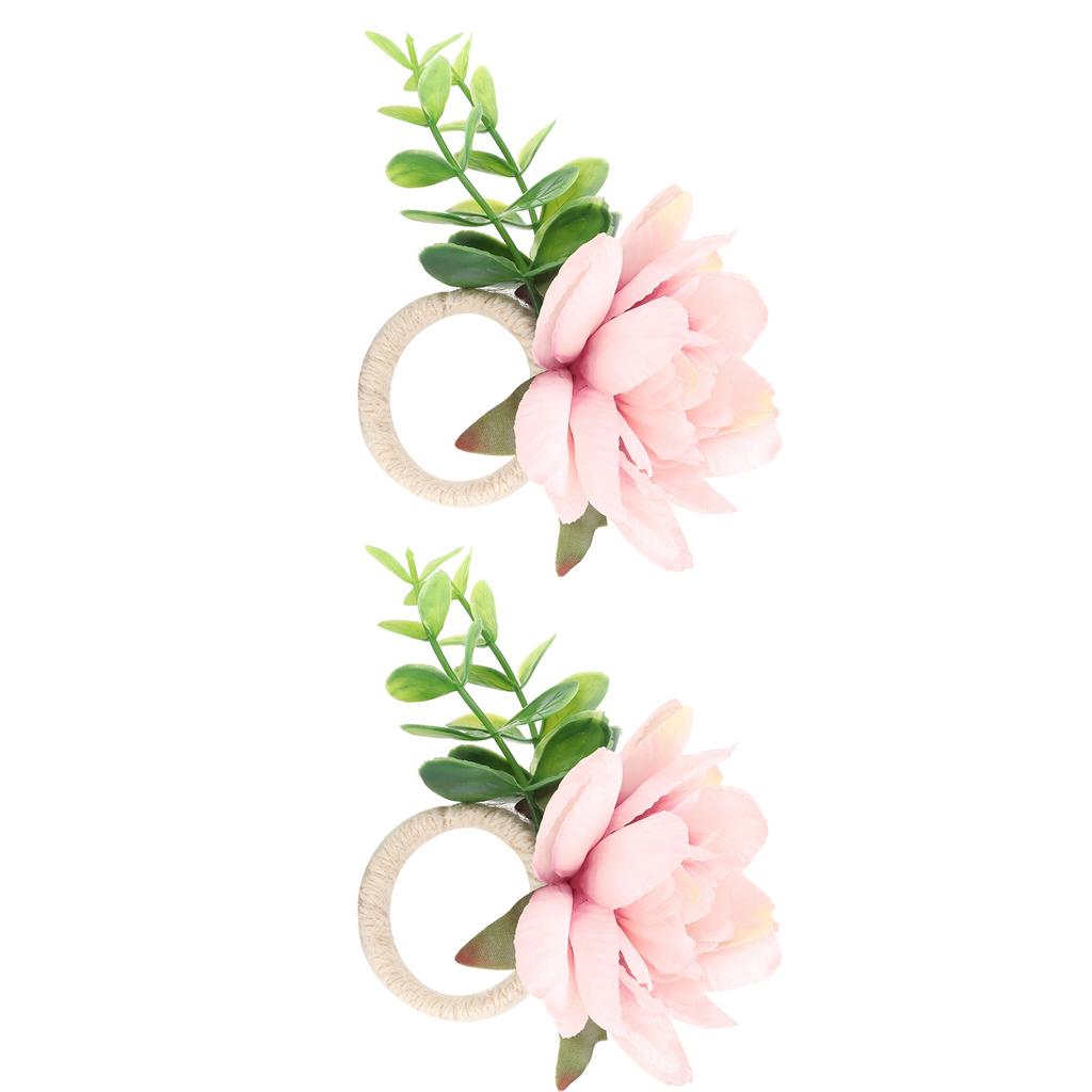 2Pcs Hemp Rope Napkin Buckle Simulation Flower Napkin Ring for Hotel Western Restaurant