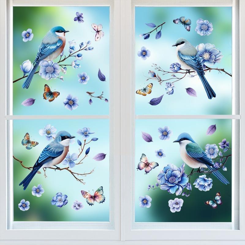 Dwustronna kolorowa naklejka ścienna z motylem i kwiatami, elektrostatyczna pasta do szyb okiennych, widoczna dekoracyjna naklejka ścienna