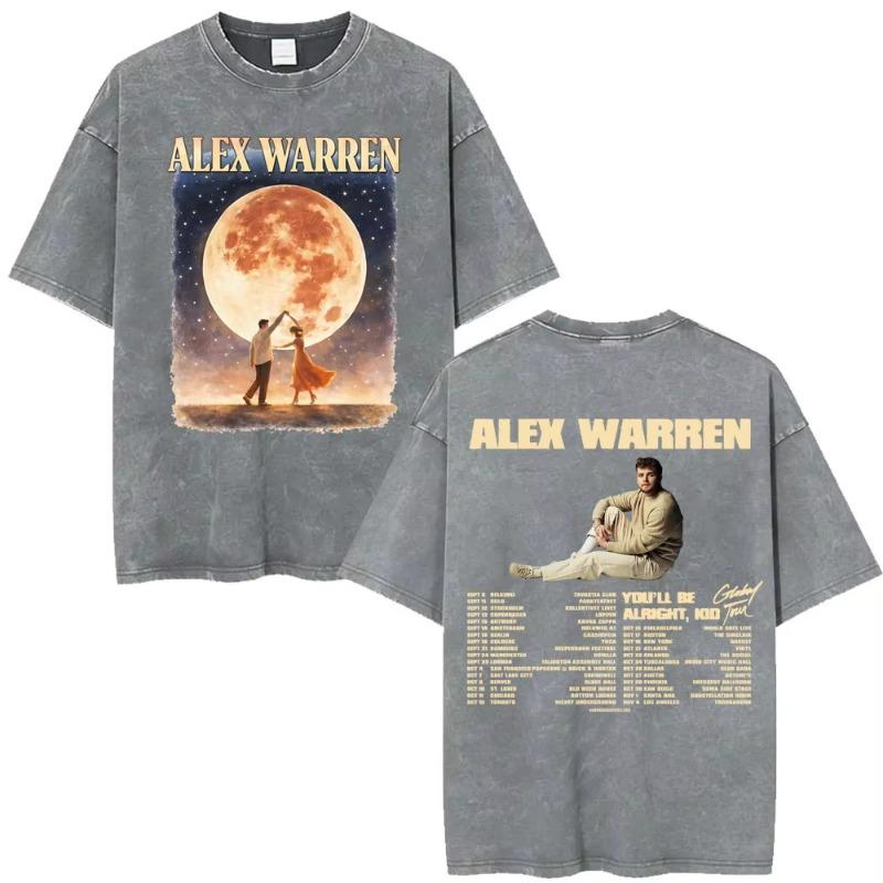 Alex Warren Little Orphan Alex Live Tour 2026 Graphic T Shirt Men's Clothing Vintage Washed T-shirts Casual O-Neck Loose T-shirt