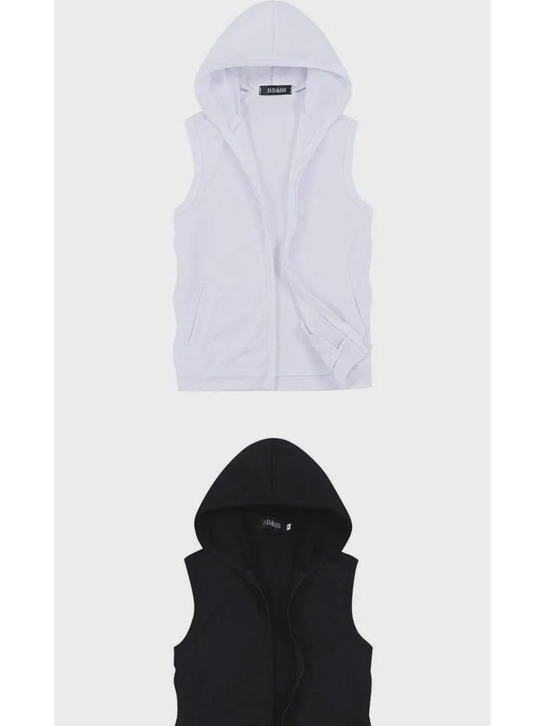 Gilet con cappuccio slim alla moda da uomo: Giacca fitness senza maniche primaverile e autunnale