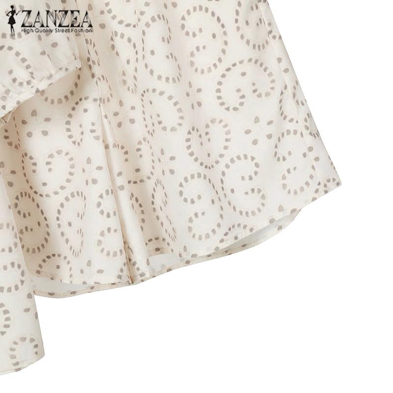 ZANZEA Women Summer V-Neck Bubble Short Sleeve Shirt Pocket Shorts Two Piece Suit Sets