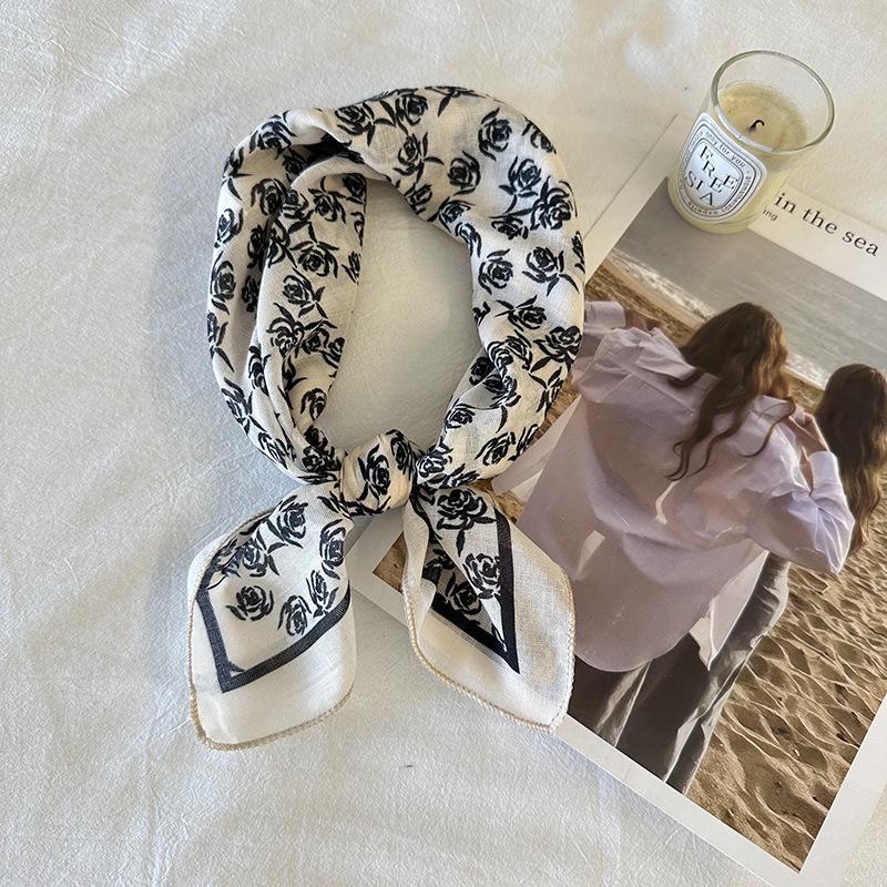 Japanese Retro Cotton Linen Square Scarf: Women's Korean Fashion, Versatile Spring-Autumn Neckerchief and Headband.