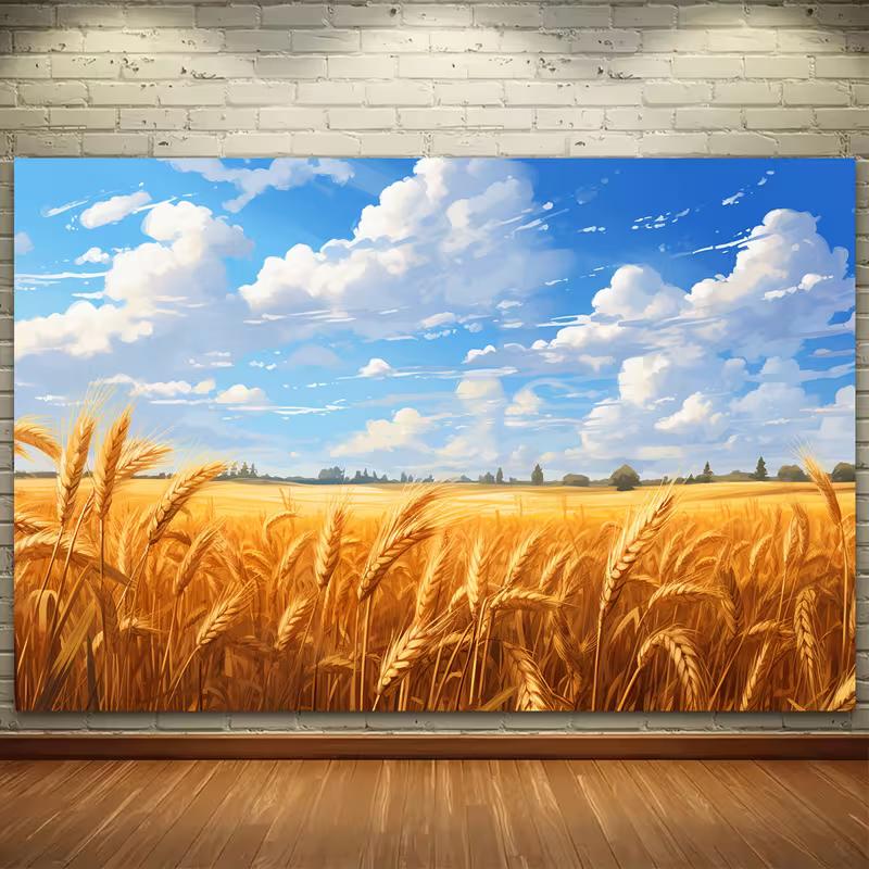 Goldenes Weizenfeld & Blauer Himmel Wandteppich Ästhetische Natur Wandbehang für Raumdekoration
