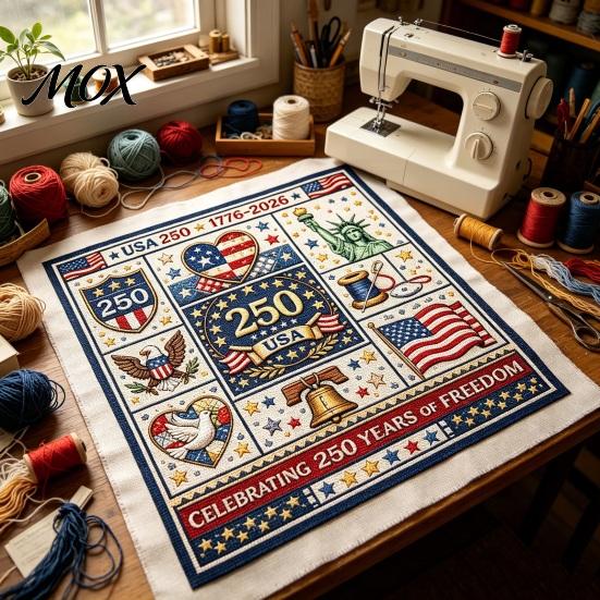 Segmented Embroidery Pattern 250th Anniversary Cross Stitch Kit, Independence Day Theme, Red White Blue Threads Patriotic Set, USA Patterns