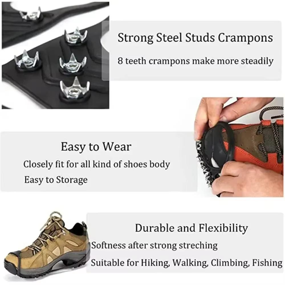 Ghiaccio a 8 denti Chiodino per scarpe Inverno Outdoor Antiscivolo Escursionismo Alpinismo Ghiaccio Neve Ramponi Copriscarpe antiscivolo