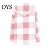 Women Jacket Lady Winter Coat Plush Lined Flannel Conrast Color Plaid Print Design Outerwear Hooded Single-breasted Thick Loose Long Sleeves Casual