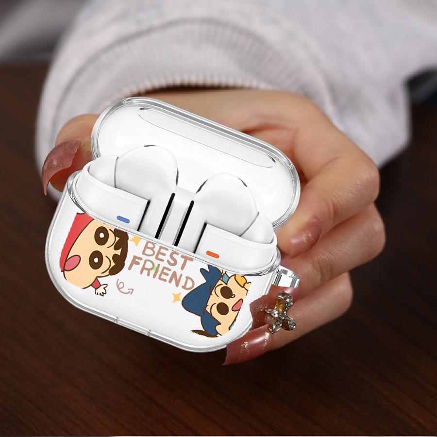 Cute Crayons Shinchan Case For Samsung Galaxy Buds 3Pro 4 Pro 2Pro 2 3 FE Live 4Pro Clear Earphone Cases Cover With Hook