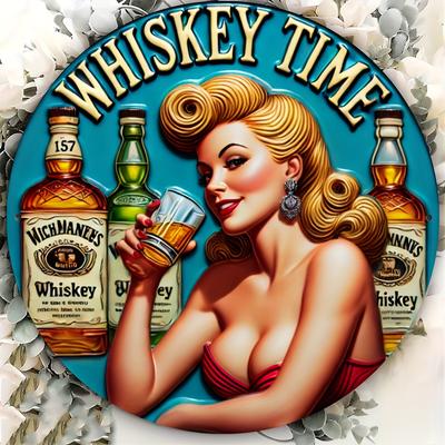 2d Flat 20*20cm Vintage Style Whiskey Beauty Wooden Signage Circular Wooden Wall Art, Suitable for Home, Bar, Garage Decoration, Men's Unique Gift