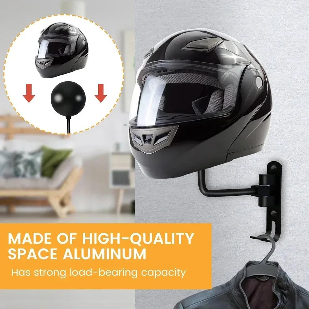 180° Rotating Wall-Mounted Helmet Holder - Aluminum & Stainless Steel, Multi-Purpose Rack for Helmets, Clothes
