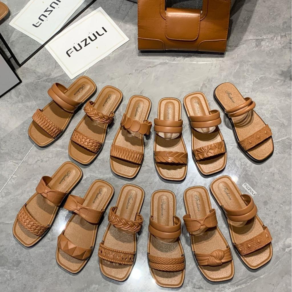 Summer indoor slippers women's new fashion retro word with sandals home flat casual slippers outside wear