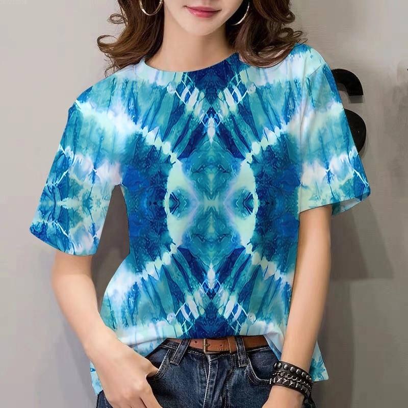 Summer Tie-Dye Pattern Women's Short-Sleeve Korean Style Casual Shirt Fashion Summer T-Shirt