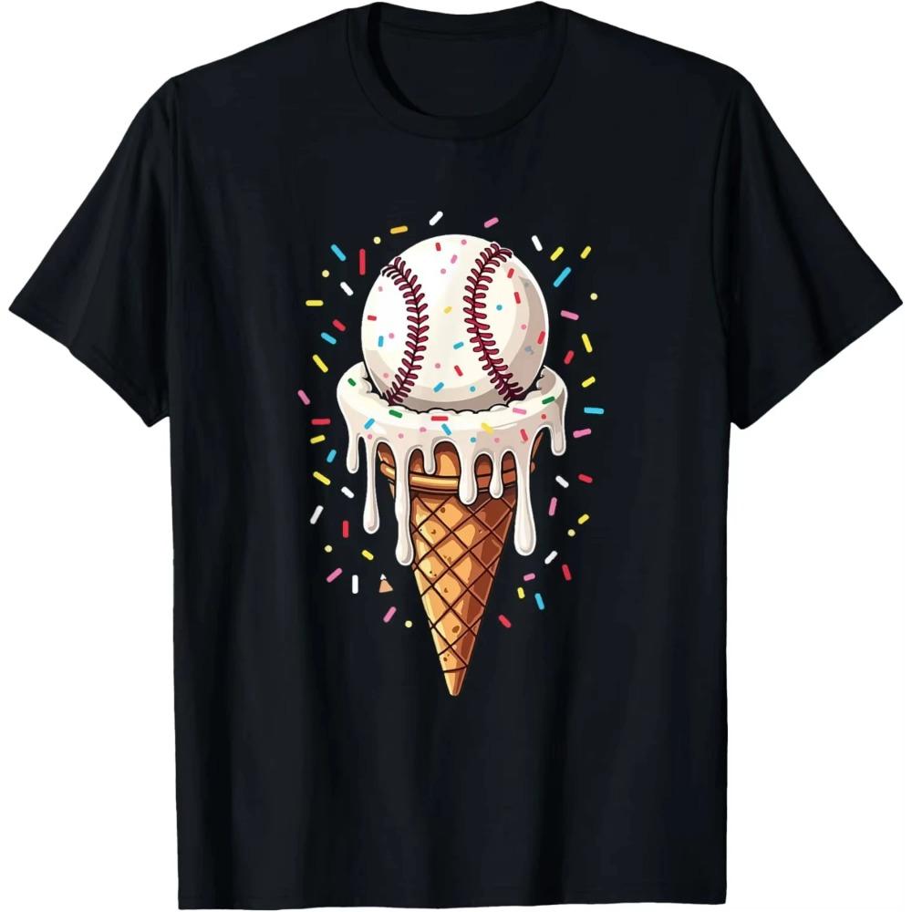 Baseball Drip Boys Ice Cream Cone Drip Baseball T-Shirt mit kurzen Ärmeln, Baumwoll-T-Shirt für Herren und Damen