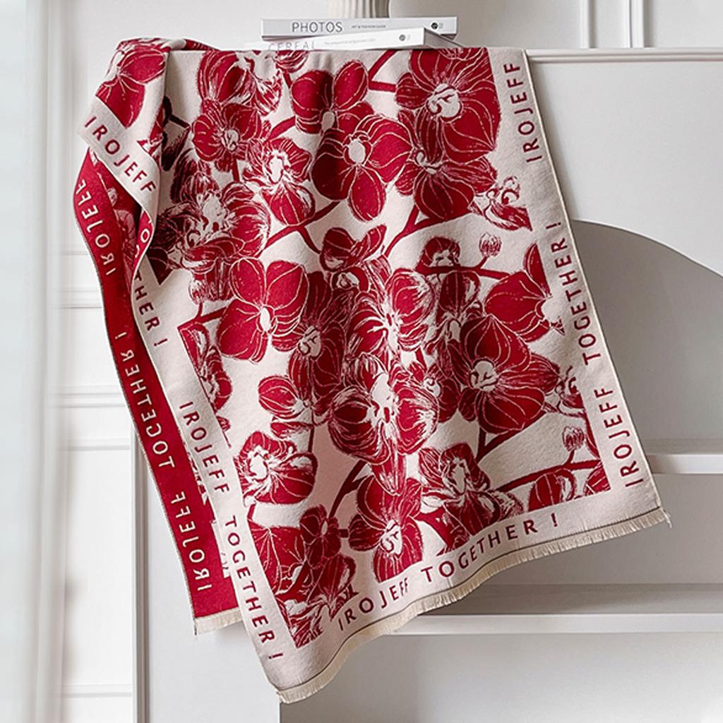 Light Luxury Alphabet Flower Scarf Women'S Autumn And Winter Air-Conditioned Room With Shawl Double-Sided Imitation Cashmere Warm Scarf