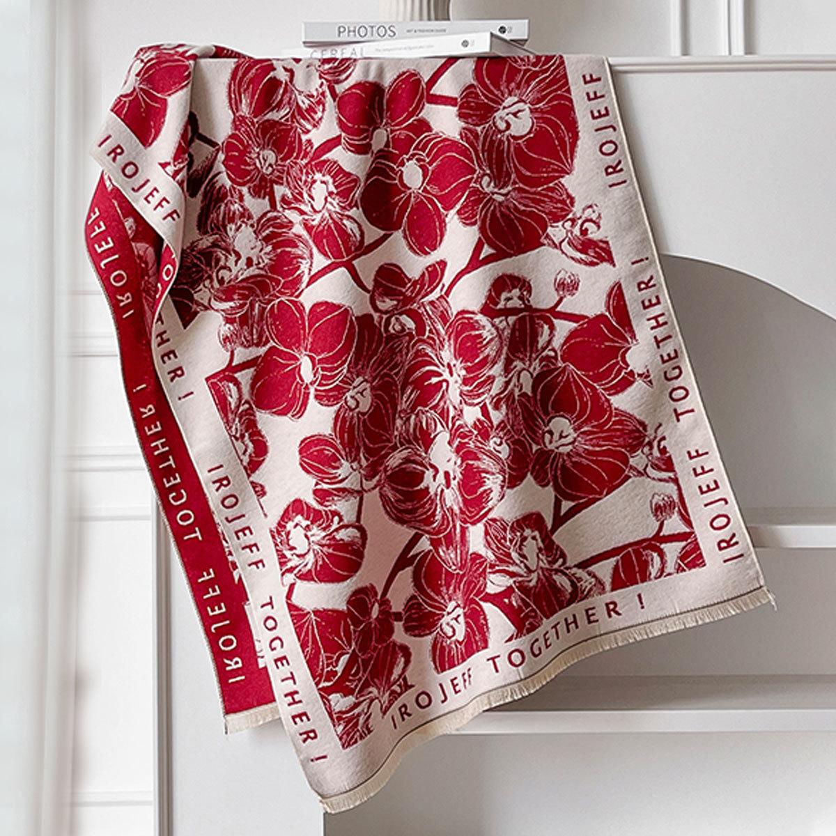 

Легкий Роскошный Шарф с Цветами и Алфавитом Женский Осенне-Зимний Шарф-Шаль для Помещений с Кондиционером Двусторонний Имитация Кашемира Теплый Шарф 185*65cm