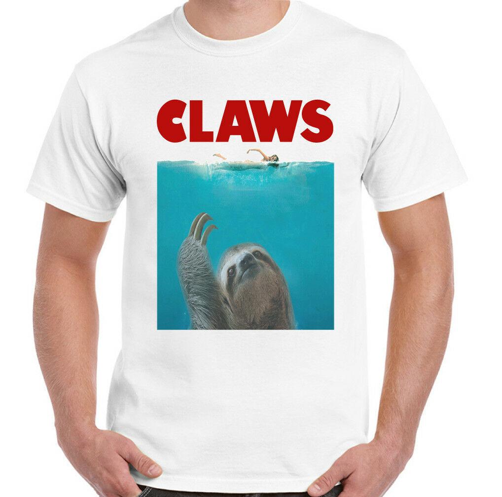 Jaws T-Shirt Sloth Claws Mens Funny Sloth Parody Movie Film L