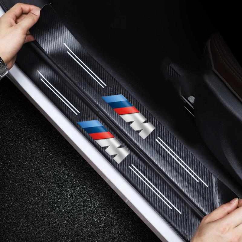 For BMW M E28 E90 F30 F10 X2 X3 X4 X5 X6 X7 F20 E46 E60 Valve 1/4/5Pcs Leather Car Door Sill Protector Carbon Fiber Sill Strip blhn58