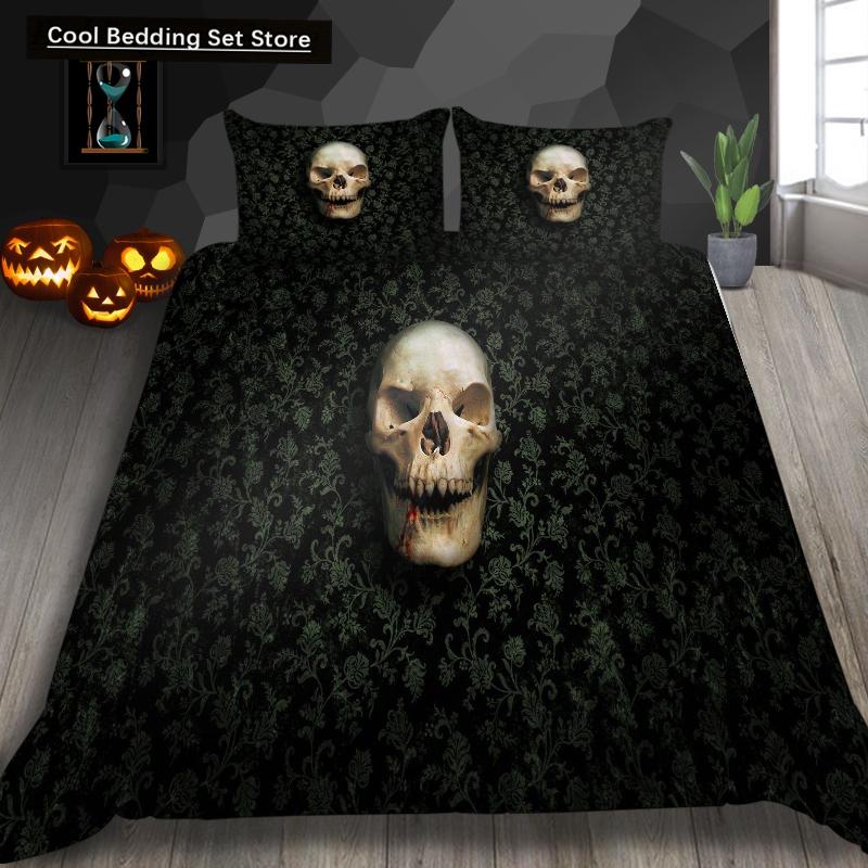 Skeleton King Queen Duvet Cover Skull Bedding Set for Kids Teens Adults Halloween Bedroom Decor Soft Comforter Cover Pillowcases
