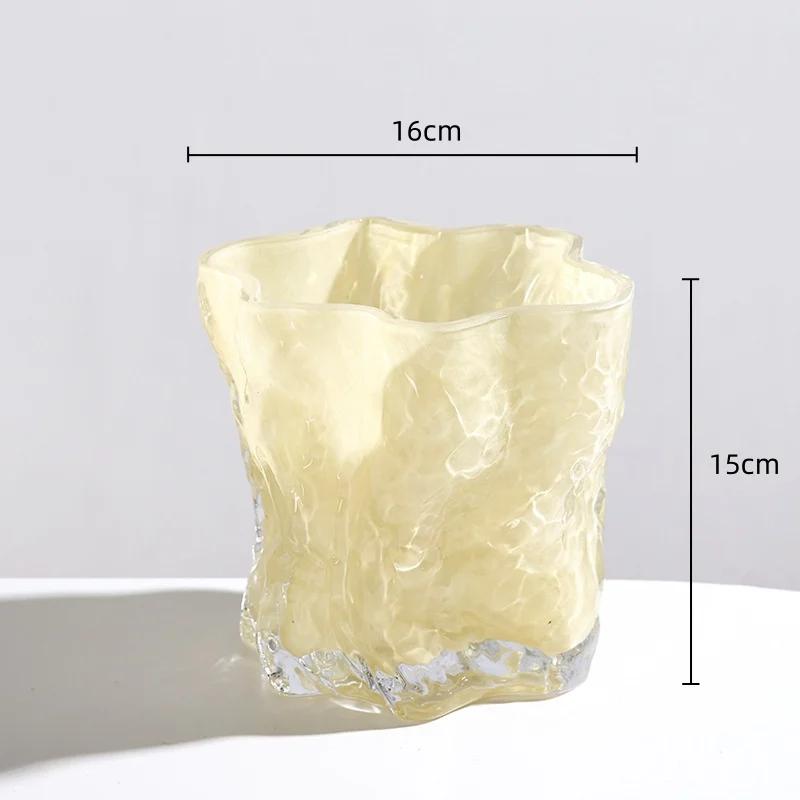 Vază de Sticlă Pliuri Ondulații Neregulate de Apă Vază Transparentă cu Flori Colorate Terariu Hidroponie Decor pentru Casă