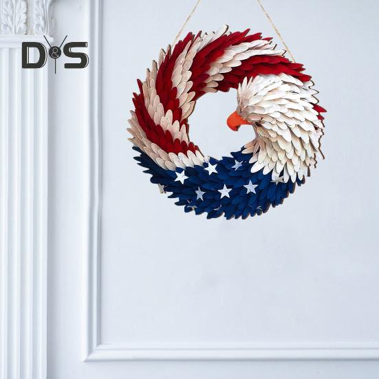 Patriotic Eagle Wreath 4th of July Wooden Decoration Indoor Outdoor Front Door Wall Hanging Independence Day Memorial Day Door Sign Pendant