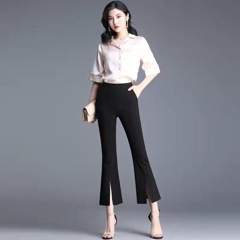 High-Waist Micro-Flare Pants - Women's Korean Style, Spring/Summer New Arrival, Versatile and Fashionable with Slit Detail.