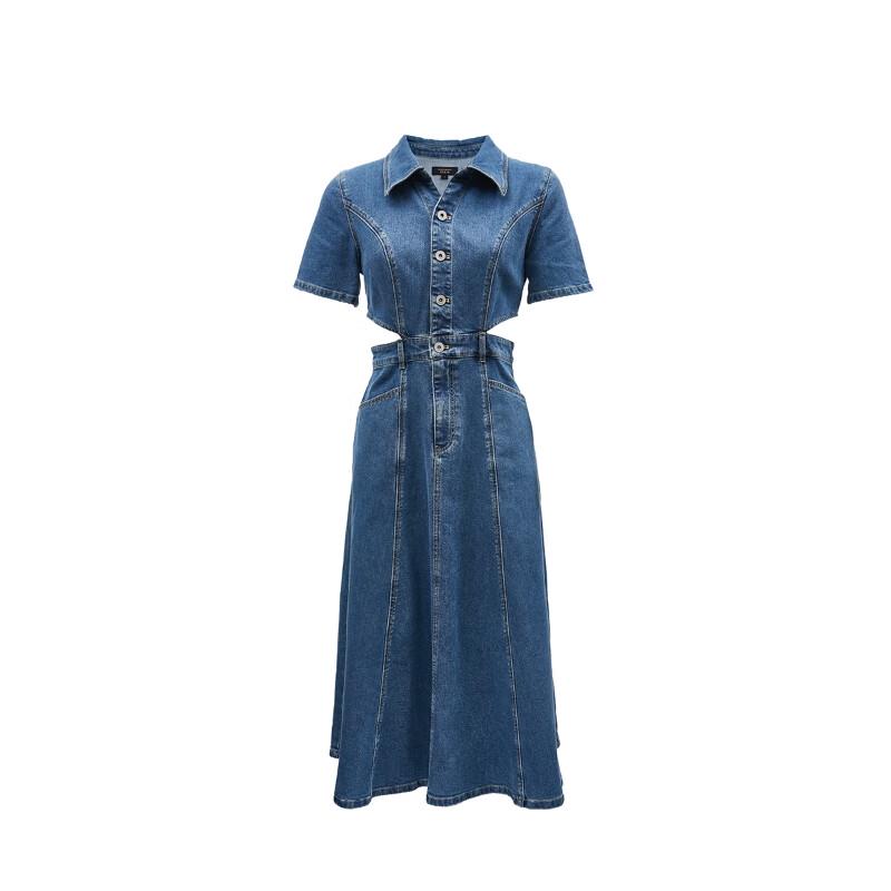 VEROMODA A-line Lapel Denim Dress with Waist Cutout