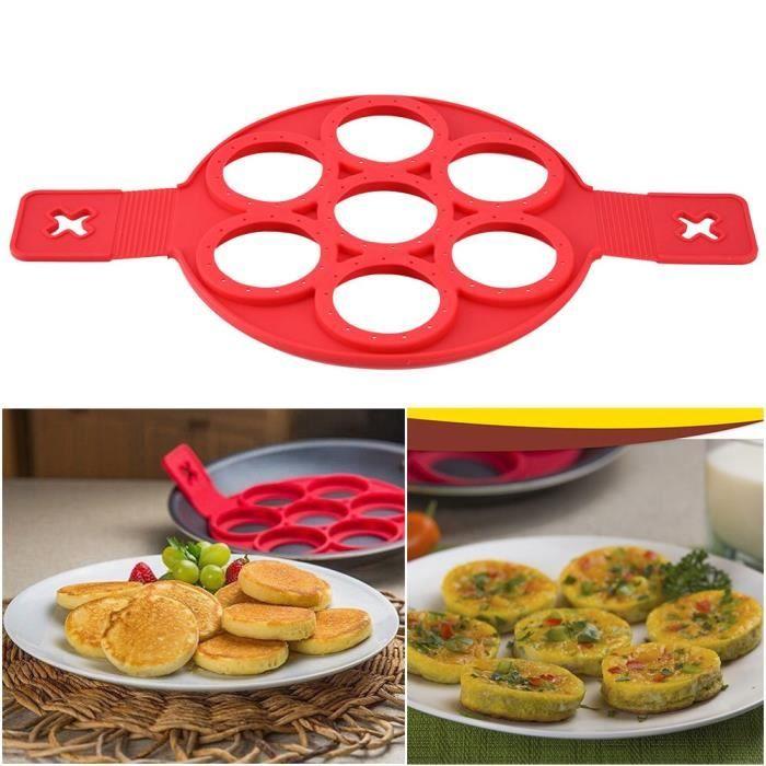 

Форма для млинців - Кухонне приладдя - Червоний силікон - 7 круглих форм - Термостійка - Легко мити