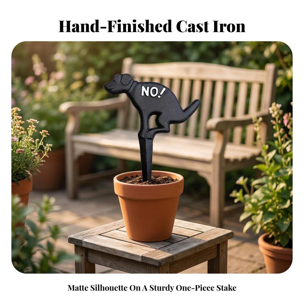 Garden Stake with Dog Silhouette Outdoor Cast Iron Sign Metal