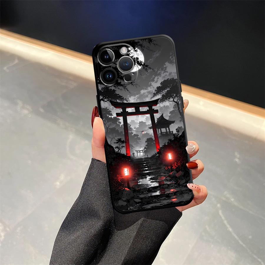

Black Soft Phone Cover Case for iPhone 13 12 11 17 Pro Max 17Air 7 8 XR 15 16 14 Plus XS Max Mountain View Pattern iPhone 11 Pro Max