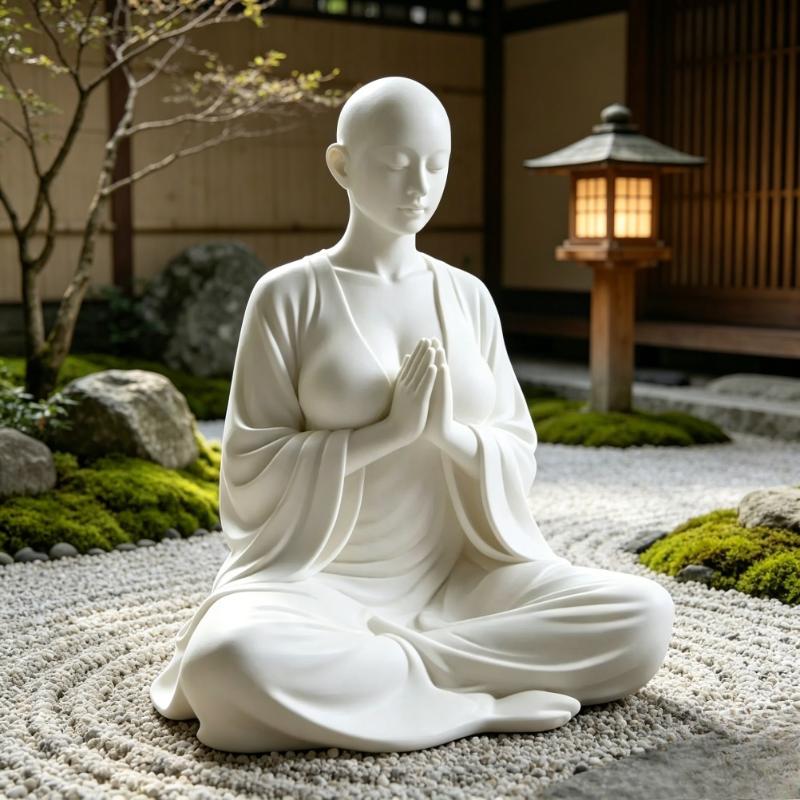 White Minimalist Zen Meditation Sculpture Calming Spiritual Art Figurine Decor for Home Shelf Yoga Studio Ornament