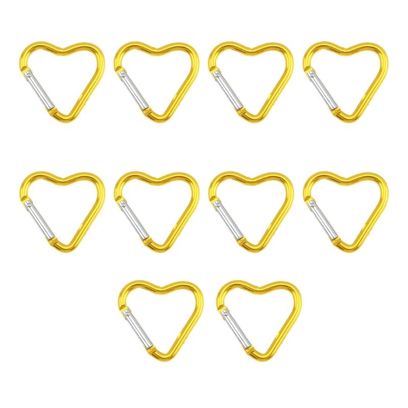 Pack of 10 Heart Shaped Metal Carabiner Keychain Accessory Portable for Outdoor Climbing and Camping Keyring Hook